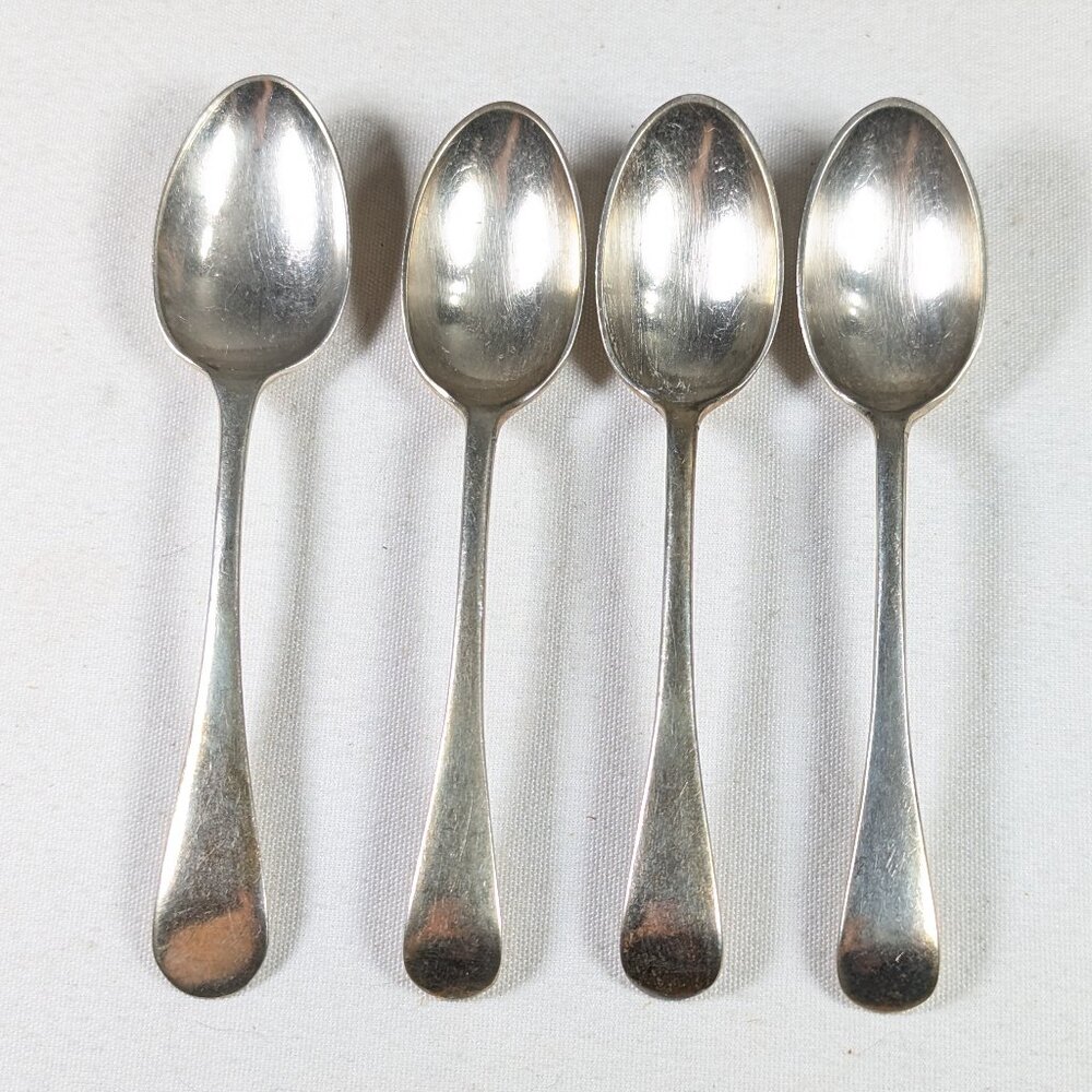 Antique silver plated teaspoons, dessert spoons 3 + 1